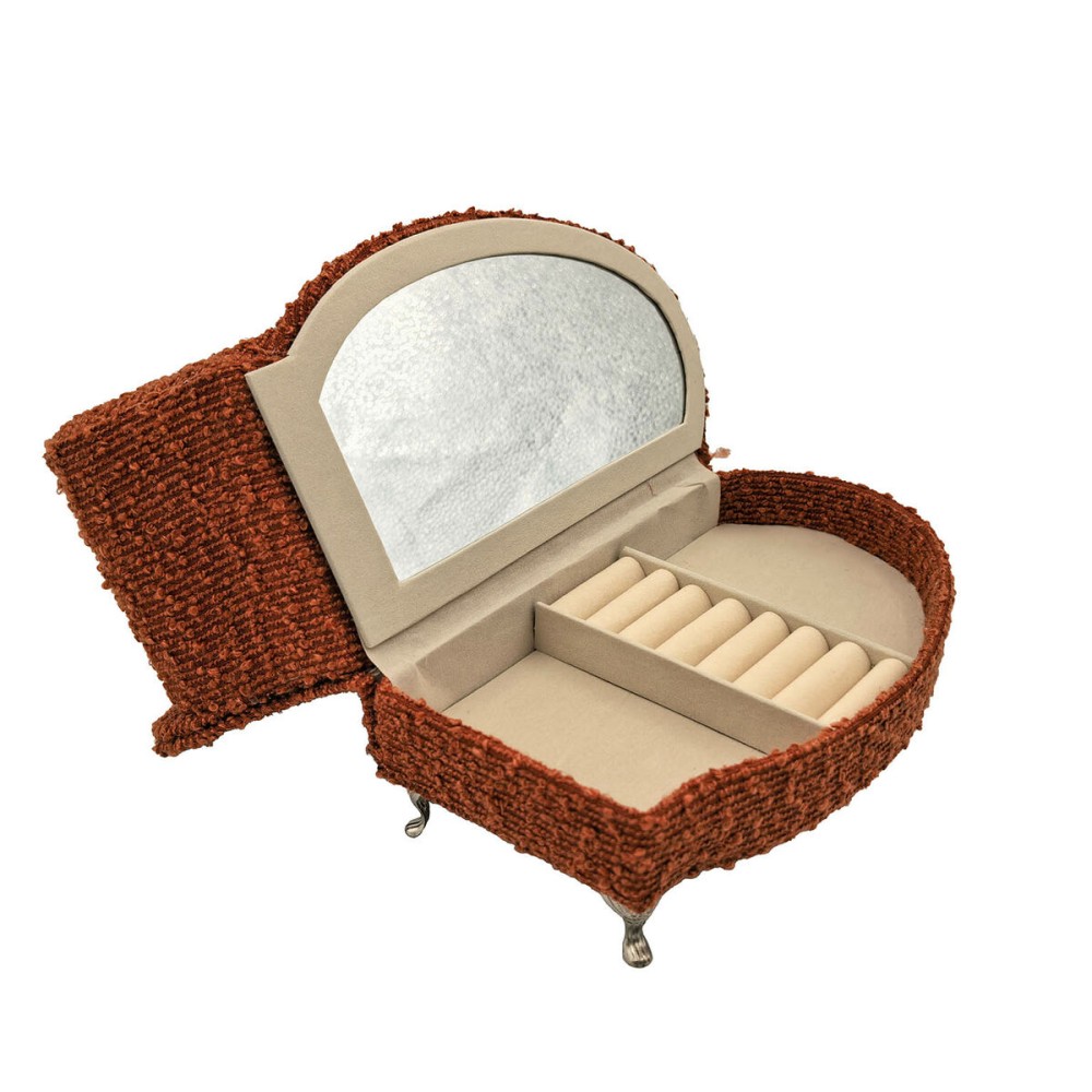 Boîte à bijoux Versa Rouge Polyester Métal Miroir Bois MDF 12,5 X 17 X 26,5 CM Canapé