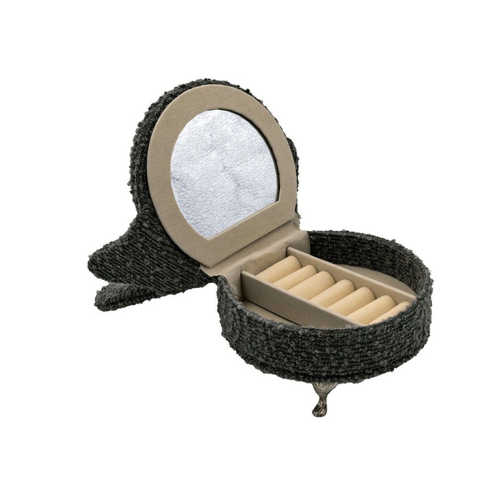 Boîte à bijoux Versa Gris Polyester Métal Miroir Bois MDF 12 x 19 x 18 cm Fauteuil