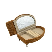 Boîte à bijoux Versa Moutarde Polyester Métal Miroir Bois MDF 12,5 X 17 X 26,5 CM Canapé