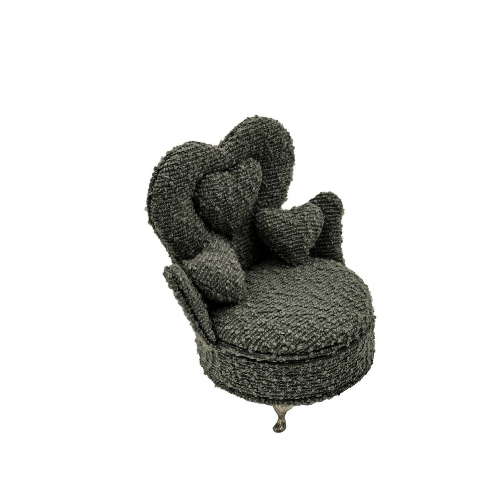 Boîte à bijoux Versa Gris Polyester Métal Miroir Bois MDF 12 x 19 x 18 cm Fauteuil