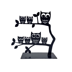 Porte-bijoux Versa Noir Métal Fer 7 X 18 X 18 CM Famille Hiboux