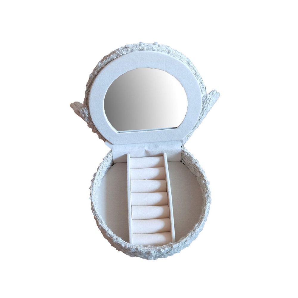 Boîte à bijoux Versa Gris Polyester Métal Miroir Bois MDF 12 x 19 x 18 cm Fauteuil