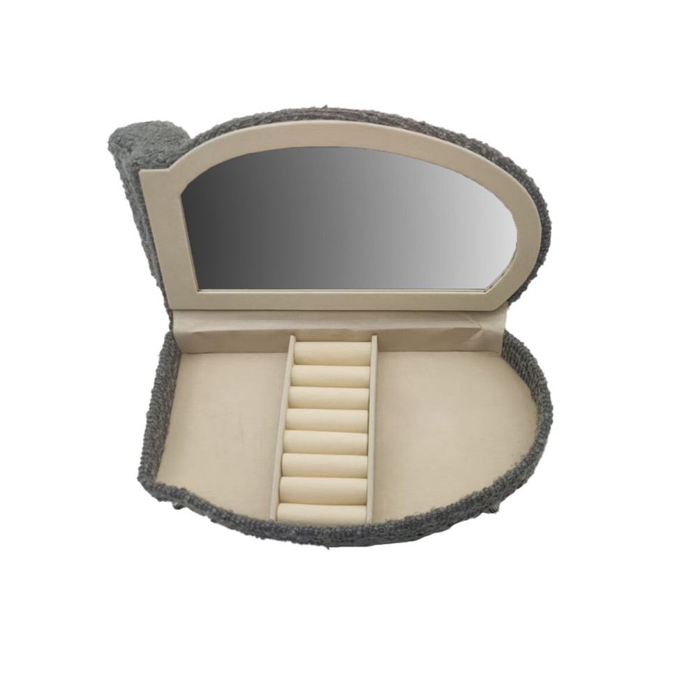 Boîte à bijoux Versa Gris Polyester Métal Miroir Bois MDF 12,5 X 17 X 26,5 CM Canapé