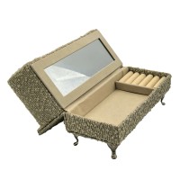Box-Schmuckkästchen Versa Grau Polyester Metall Spiegel Holz MDF 9,5 X 12,5 X 23,5 CM Sofa