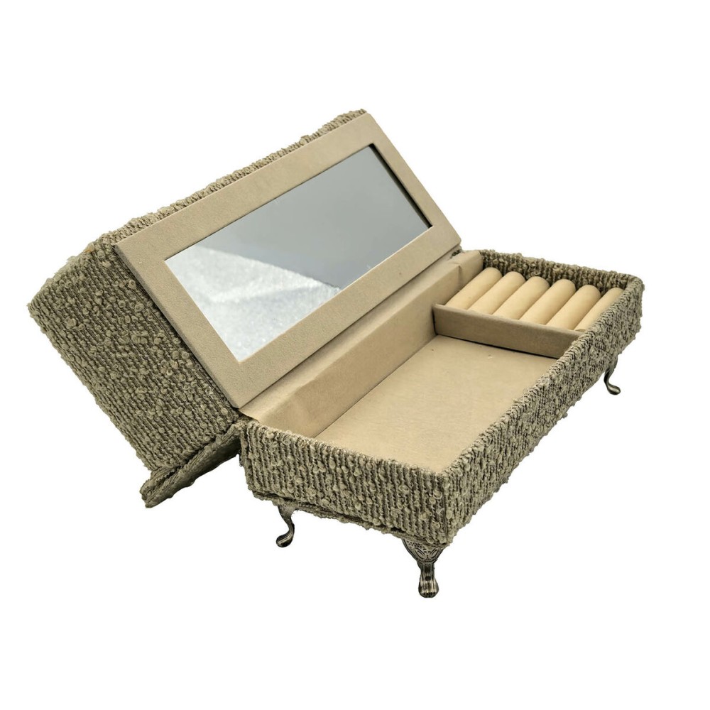 Boîte à bijoux Versa Gris Polyester Métal Miroir Bois MDF 9,5 X 12,5 X 23,5 CM Canapé