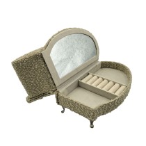 Boîte à bijoux Versa Gris Polyester Métal Miroir Bois MDF 12,5 X 17 X 26,5 CM Canapé