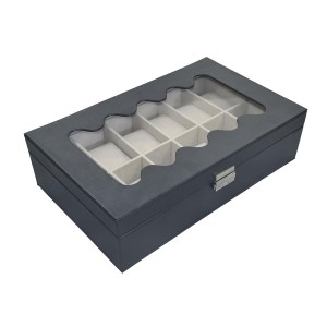 Uhrenbox Versa Schwarz Polyurethan Papier Spiegel Holz MDF 20 x 8,5 x 32,5 cm