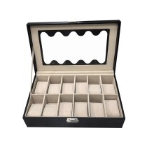 Box for watches Versa Black Polyurethane Paper Mirror MDF Wood 20 x 8,5 x 32,5 cm