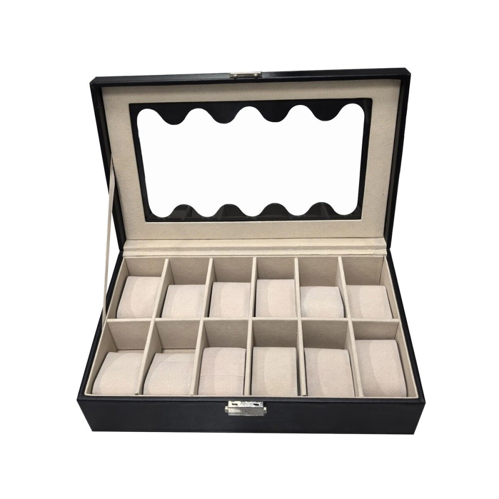 Uhrenbox Versa Schwarz Polyurethan Papier Spiegel Holz MDF 20 x 8,5 x 32,5 cm