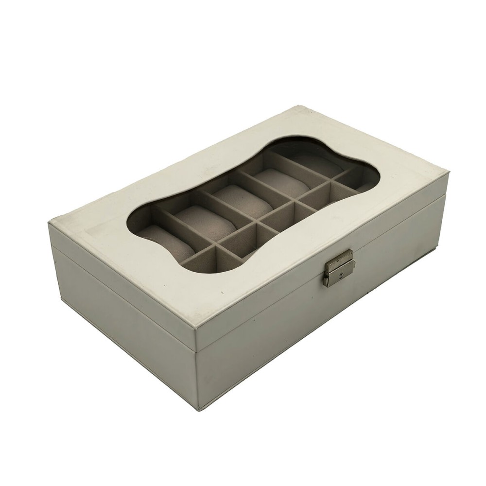 Box for watches Versa White Polyurethane Paper Mirror MDF Wood 20 x 8,5 x 32,5 cm