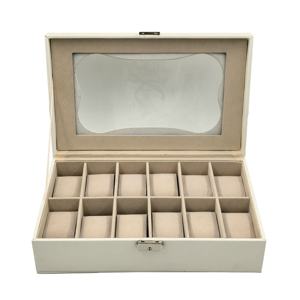 Box for watches Versa White Polyurethane Paper Mirror MDF Wood 20 x 8,5 x 32,5 cm