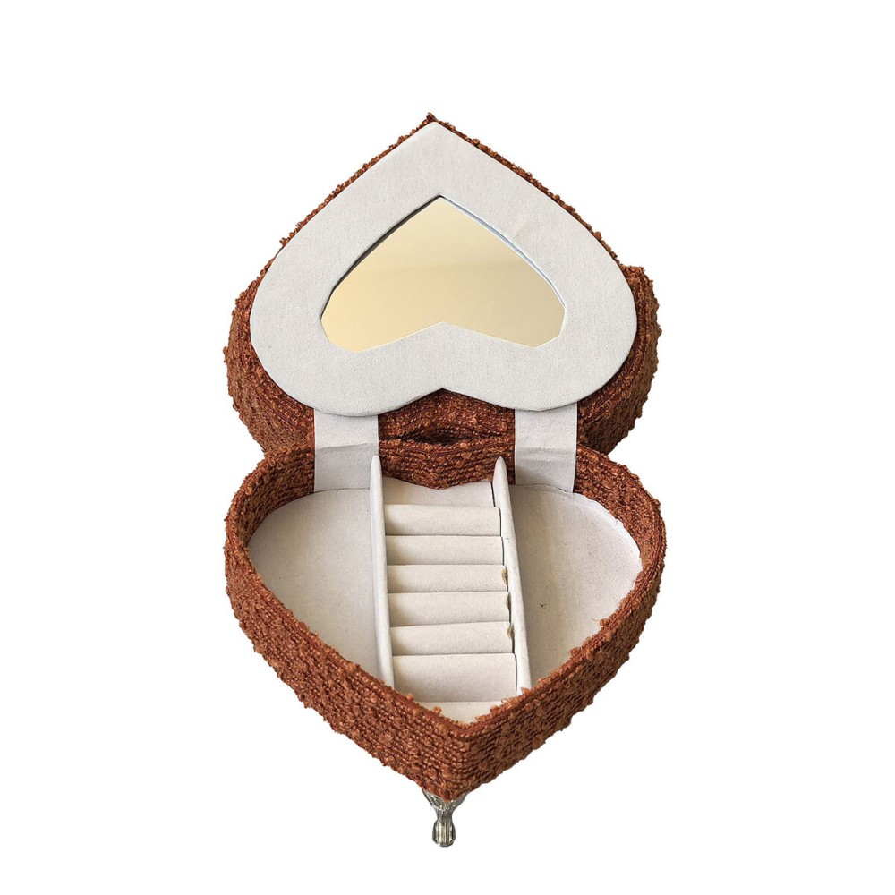 Boîte à bijoux Versa Rouge Polyester Métal Miroir Bois MDF 16 X 13,5 X 16 CM Canapé