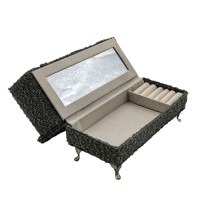 Jewelry box Versa Grey Polyester Metal Mirror MDF Wood 9,5 X 12,5 X 23,5 CM Sofa