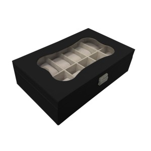 Box for watches Versa Black Polyurethane Paper Mirror MDF Wood 20 x 8,5 x 32,5 cm