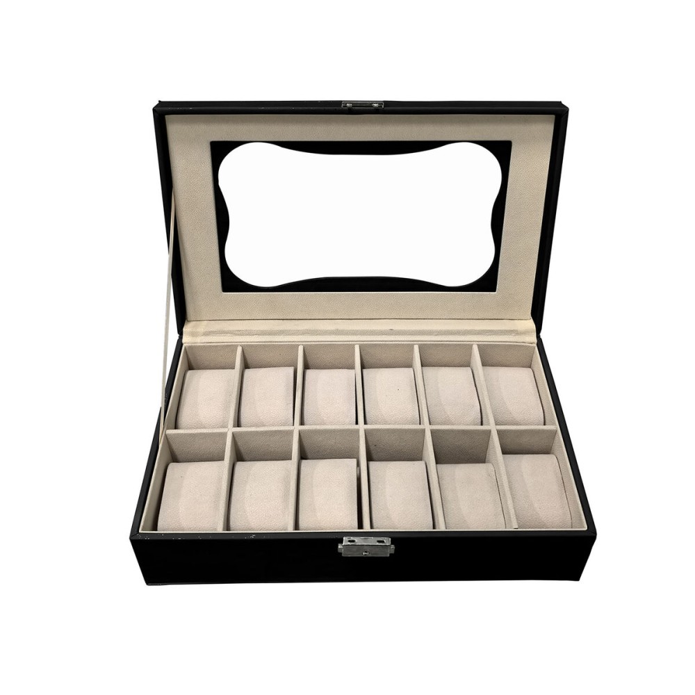 Box for watches Versa Black Polyurethane Paper Mirror MDF Wood 20 x 8,5 x 32,5 cm