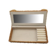 Jewelry box Versa Mustard Polyester Metal Mirror MDF Wood 9,5 X 12,5 X 23,5 CM Sofa