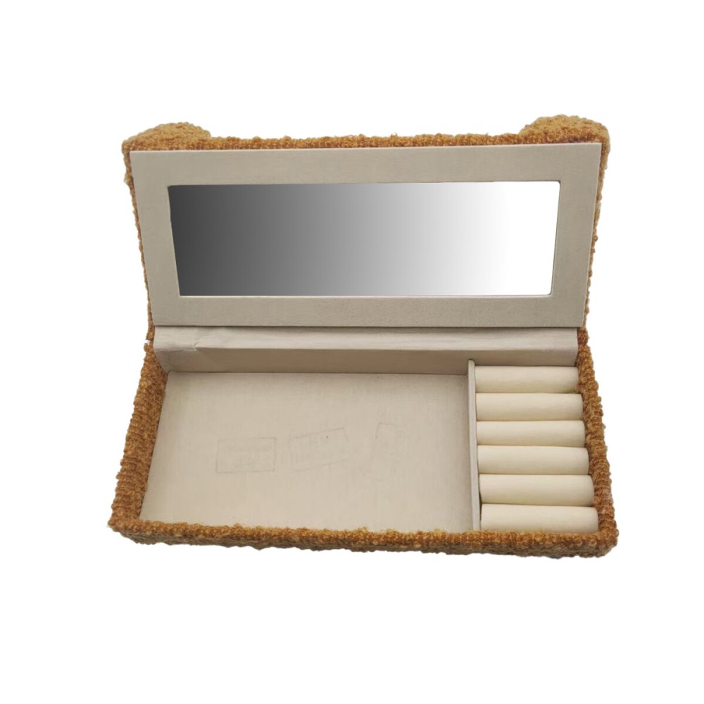 Jewelry box Versa Mustard Polyester Metal Mirror MDF Wood 9,5 X 12,5 X 23,5 CM Sofa
