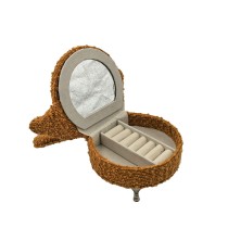 Boîte à bijoux Versa Moutarde Polyester Métal Miroir Bois MDF 12 x 19 x 18 cm Fauteuil