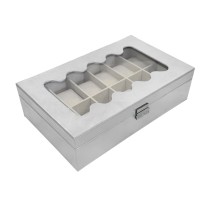 Uhrenbox Versa Weiß Polyurethan Papier Spiegel Holz MDF 20 x 8,5 x 32,5 cm