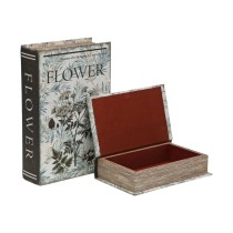 Boîte Décorative Versa Toile Bois MDF Fleurs Livre