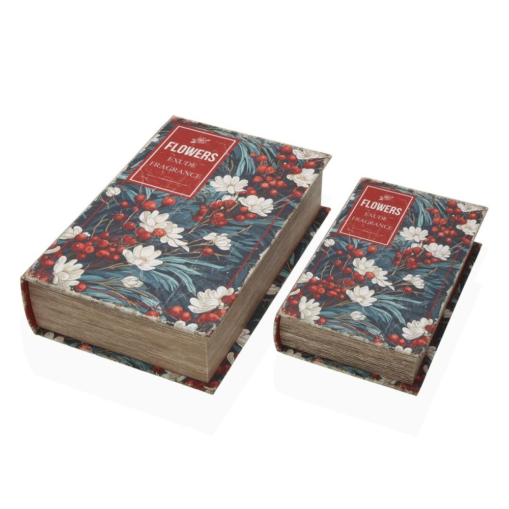 Boîte Décorative Versa Toile Bois MDF Fleurs Livre