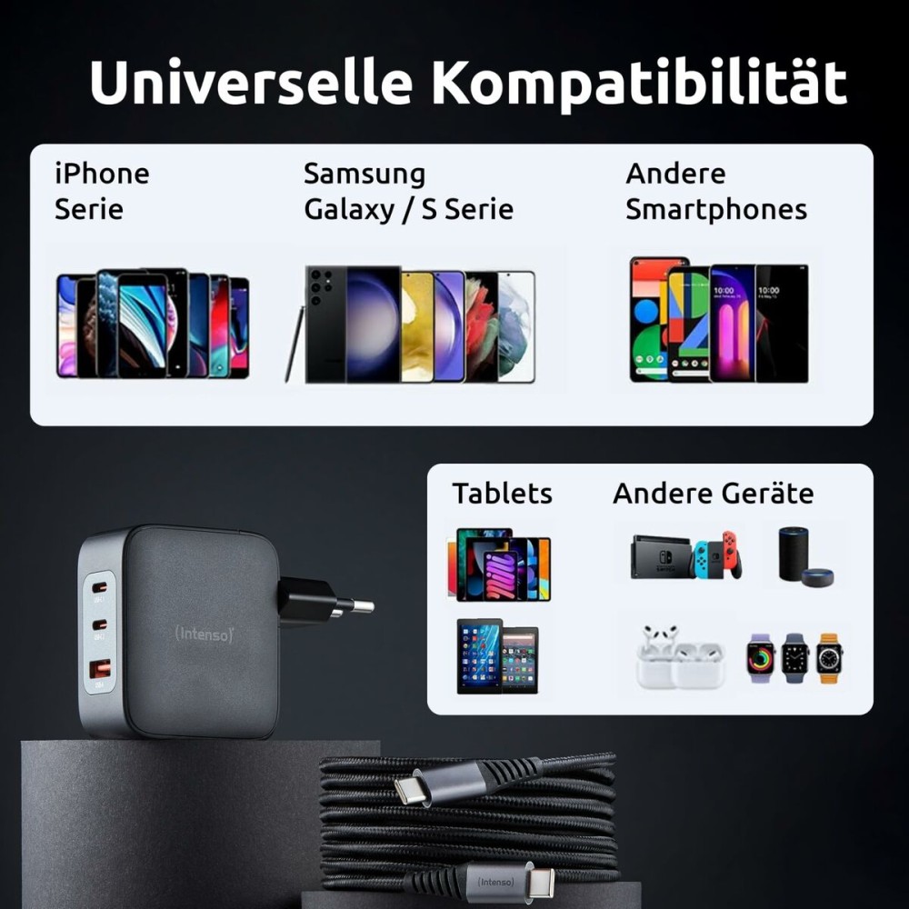 Wandladegerät INTENSO GaN W100ACC Schwarz 100 W