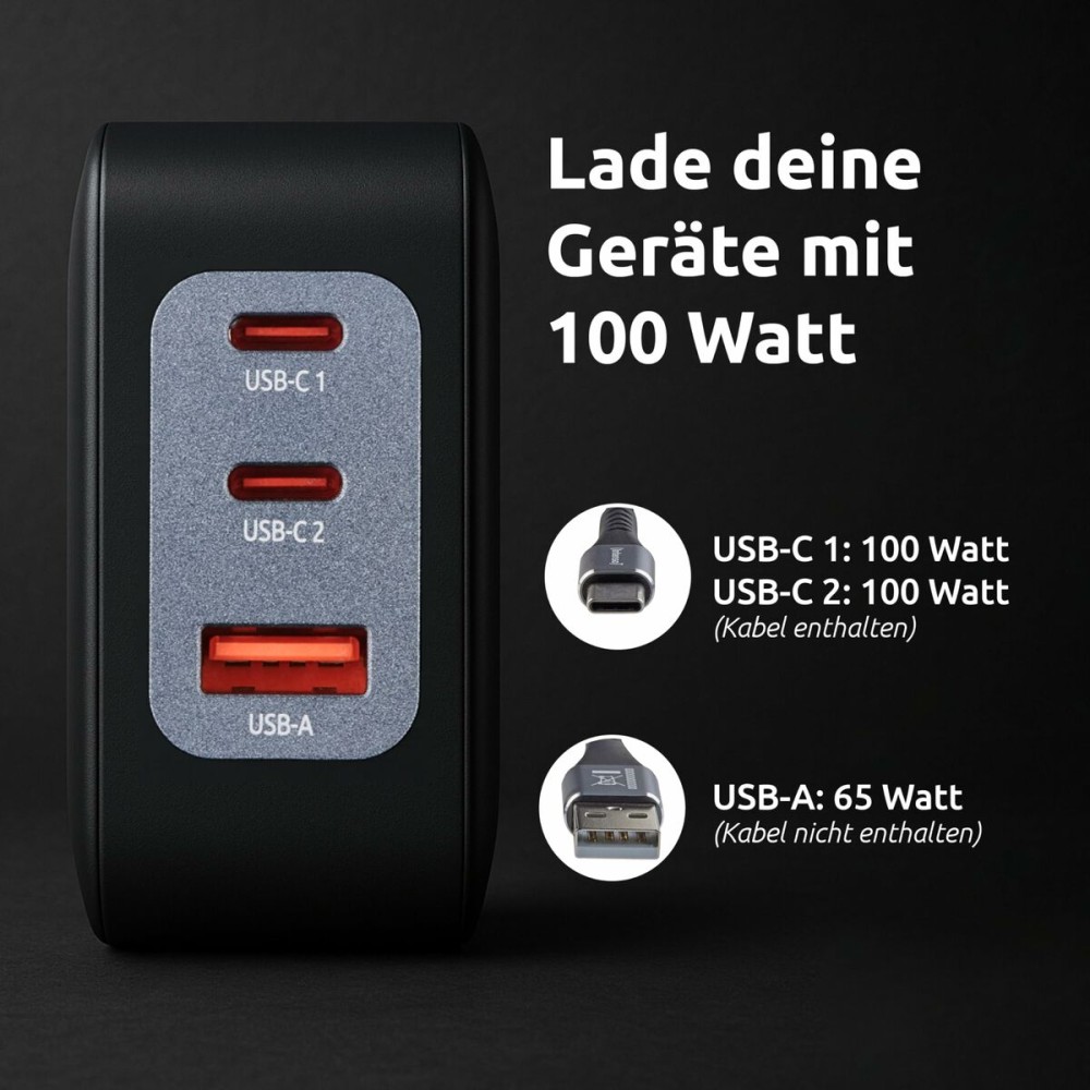 Wandladegerät INTENSO GaN W100ACC Schwarz 100 W