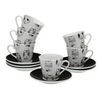 Set aus 6 Teetassen mit Teller Versa Porzellan Katze