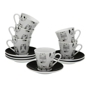 Set aus 6 Teetassen mit Teller Versa Porzellan Katze