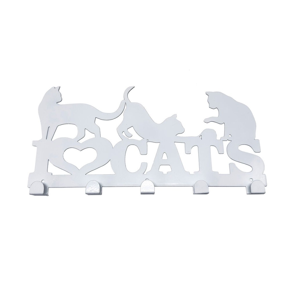 Wall mounted coat hanger Versa White Metal Iron Cats 2 X 17 X 39 CM