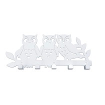 Portemanteau Versa Blanc Métal Fer Famille Hiboux 2 X 17 X 39 CM