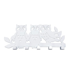Portemanteau Versa Blanc Métal Fer Famille Hiboux 2 X 17 X 39 CM
