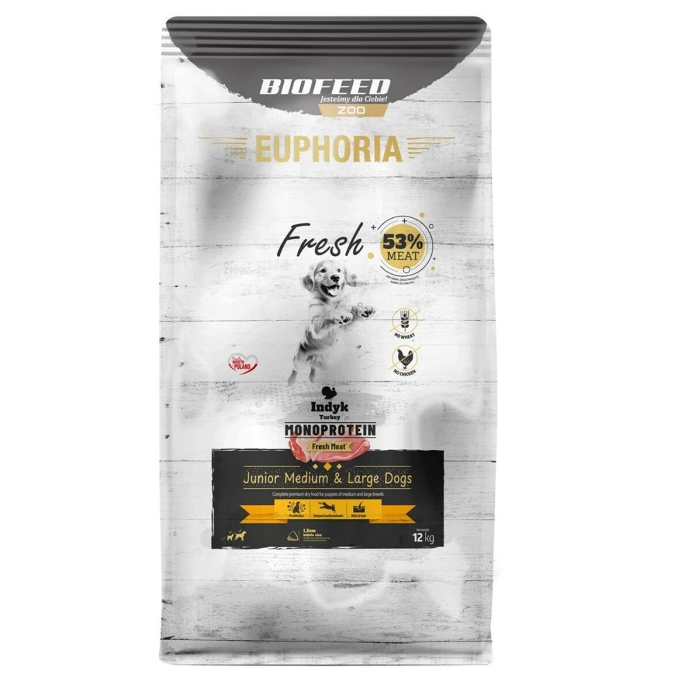 Nourriture Biofeed Euphoria Fresh Junior Medium & Large Monoprotein Turkey Dinde 12 kg Petit/Junior 12,7 KG