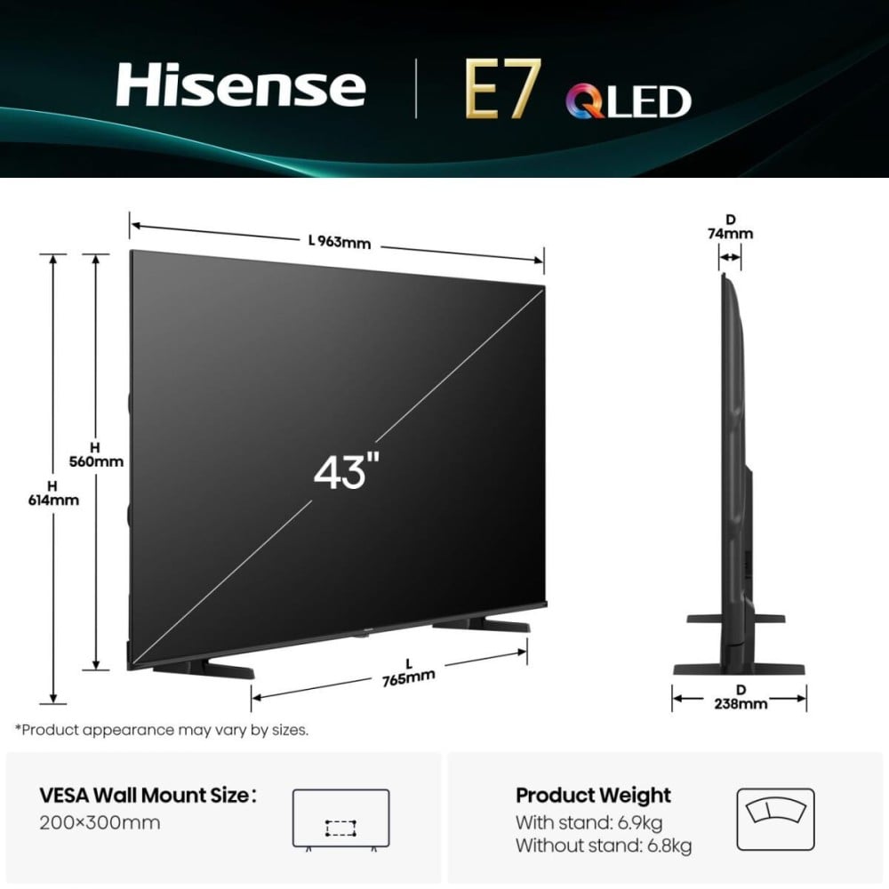 Smart TV Hisense 43E77Q 43 43" 4K Ultra HD HDR QLED
