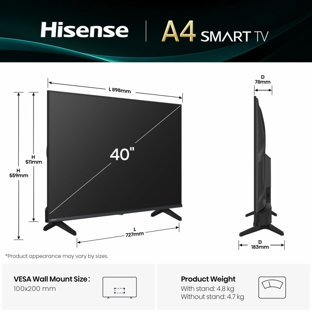TV intelligente Hisense 40A4Q 40 Full HD DLED 40"