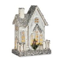 Figurine Décorative Krist+ YF19-71 YF19-71 Blanc Gris Paillettes Maison Noël 24,5 x 32 x 12 cm Lumière LED