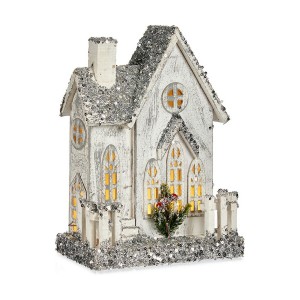 Decorative Figure Krist+ YF19-71 YF19-71 White Grey Glitter House Christmas 24,5 x 32 x 12 cm LED Light