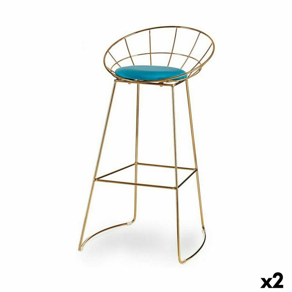 Tabouret Gift Decor 026SILLA BAR C 026SILLA BAR C Bleu Doré Polyester Fer 51 x 94 x 52 cm (2 Unités)
