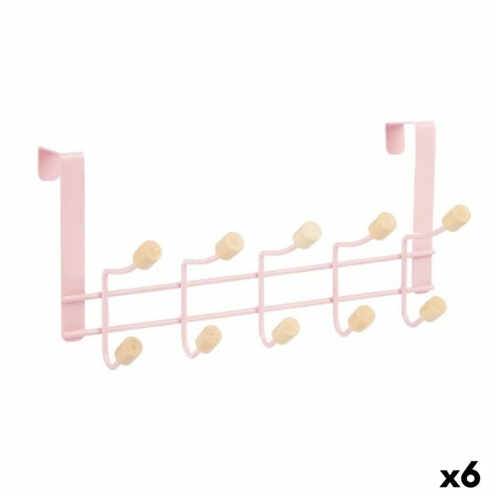 Door Coat Rack Berilo W7912-10NB-PINK W7912-10NB-PINK Pink Wood Metal 35 x 17 x 15 cm (6 Units)