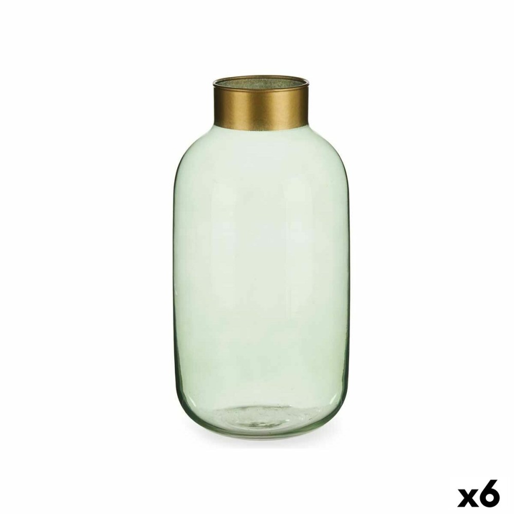 Vase Gift Decor V1530IP-G V1530IP-G Green Golden Glass 14,5 x 29,5 x 14,5 cm (6 Units)