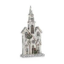Figurine Décorative Krist+ YF19-65 YF19-65 Blanc Gris Paillettes Maison Noël 25,5 x 56,5 x 9,5 cm Lumière LED