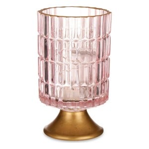 LED-Laterne Gift Decor L1118BMMS-C L1118BMMS-C Rosa Gold Glas Streifen 10,7 x 18 x 10,7 cm