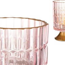 LED-Laterne Gift Decor L1118BMMS-C L1118BMMS-C Rosa Gold Glas Streifen 10,7 x 18 x 10,7 cm