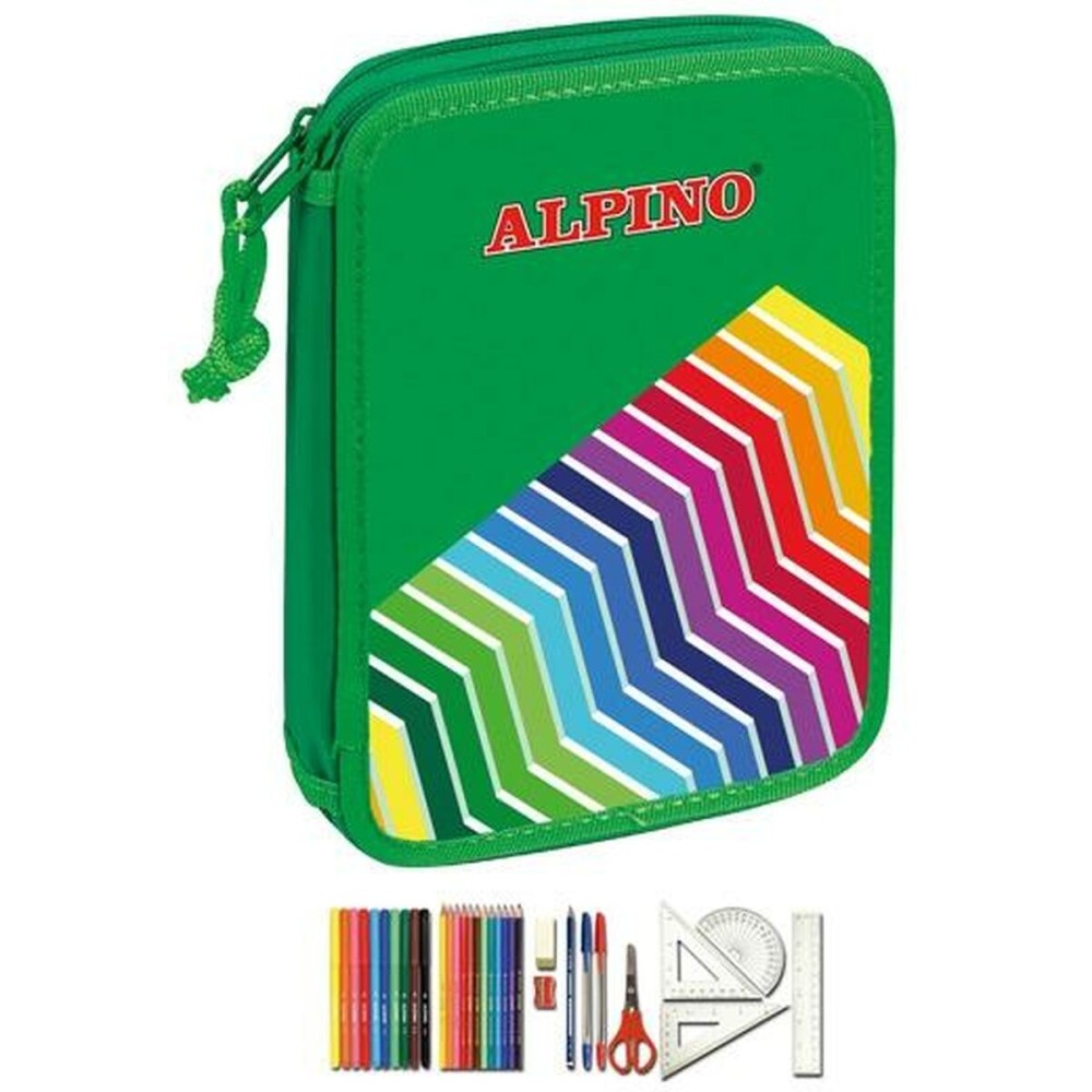 Plumier double Alpino Vert Multicouleur (32 Pièces) (4 Unités)