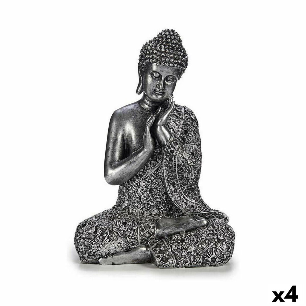 Figurine Décorative Gift Decor XS19702-B XS19702-B Argenté Argent Buda Assis 22 x 33 x 18 cm (4 Unités)