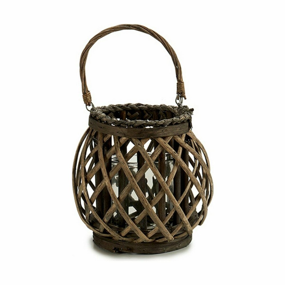 Bougeoir Gift Decor 38617 38617 Marron Gris osier verre 29,5 x 24 x 22 cm (6 Unités)