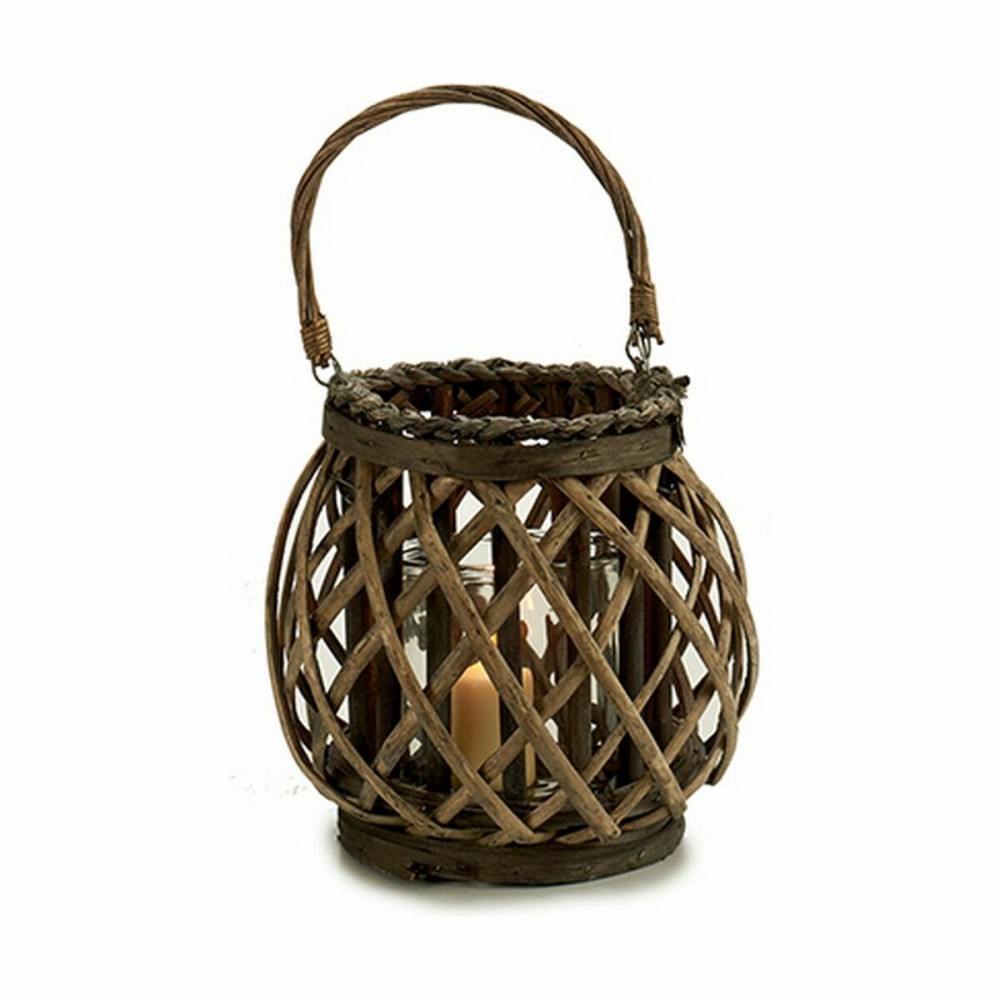 Candleholder Gift Decor 38617 38617 Brown Grey wicker Glass 29,5 x 24 x 22 cm (6 Units)
