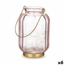 LED-Laterne Gift Decor L1422MSH-C L1422MSH-C Rosa Gold Glas Streifen 13,5 x 22 x 13,5 cm (6 Stück)