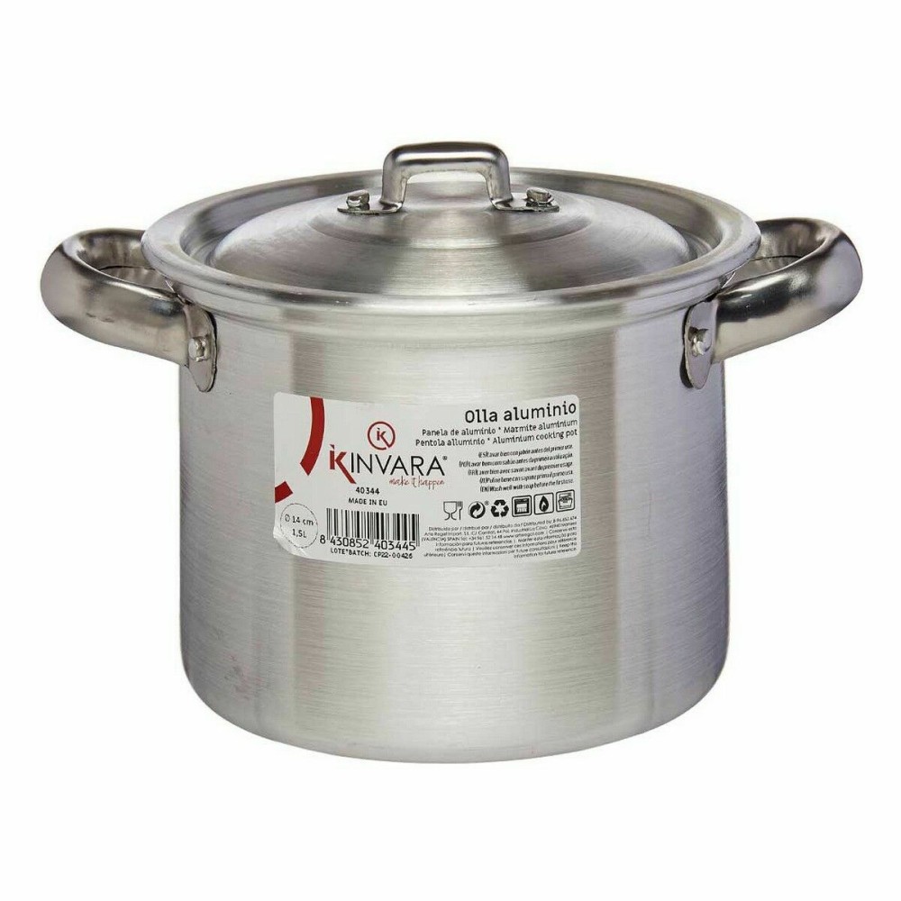 Marmite avec couvercle Kinvara 100030 100030 Argenté Aluminium 16 x 14 x 21 cm 20 x 14 x 16 cm Ø 14 cm (6 Unités)