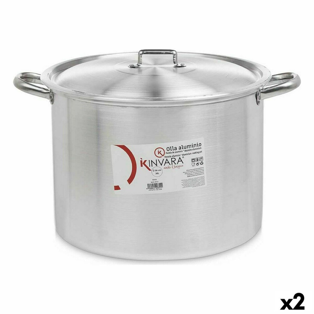 Marmite avec couvercle Kinvara 100041 100041 Argenté Aluminium 48,5 x 31 x 39 cm Ø 36 cm (2 Unités)